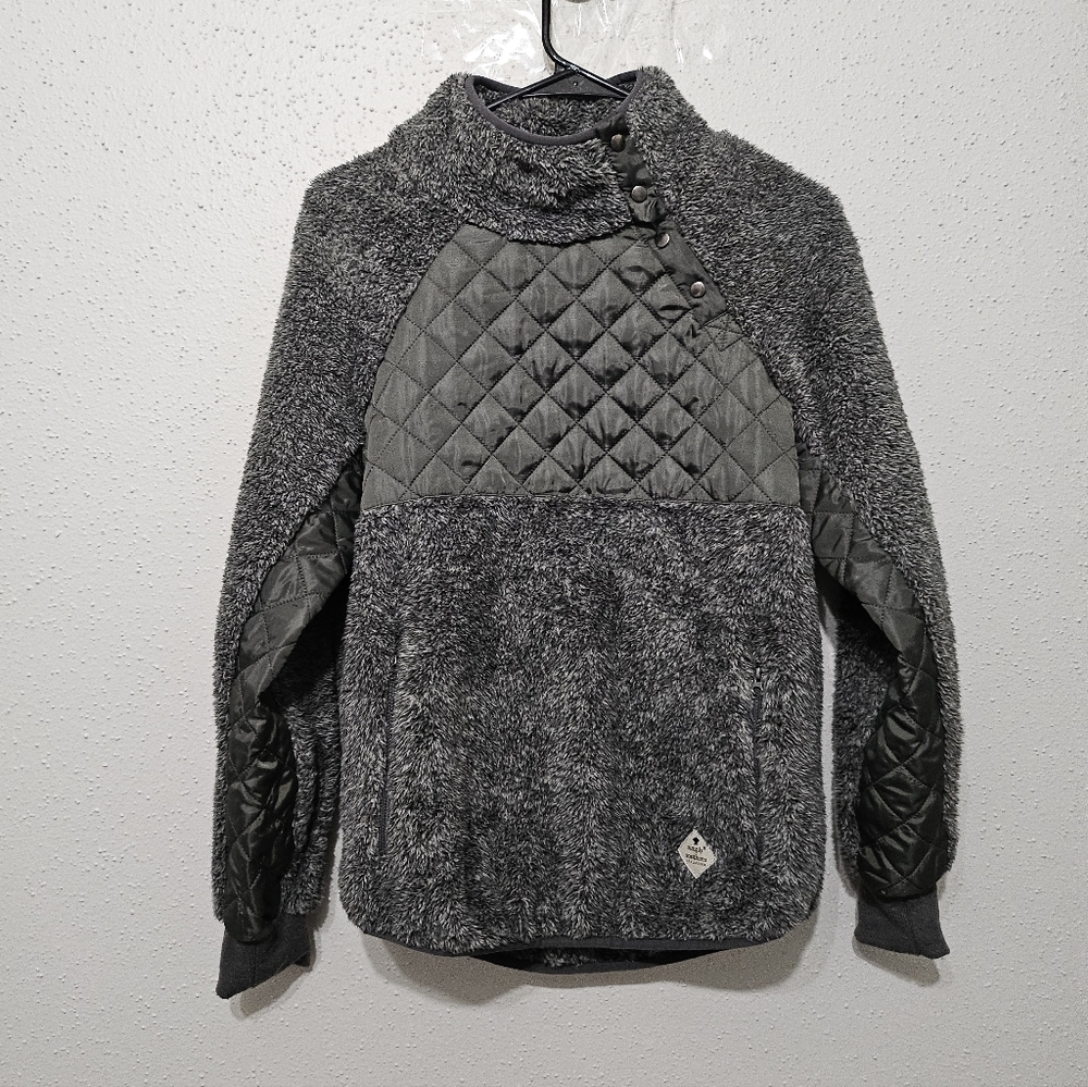 Simply Southern Sherpa Pullover Jacket‎ Women’s Small Gray Quilted Fleece